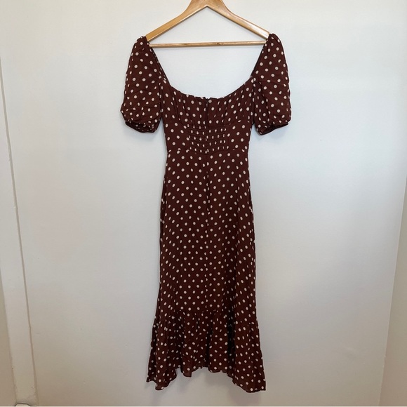 Reformation Charlee Dress in Brown Polka Dot Size 0 - Picture 6 of 6